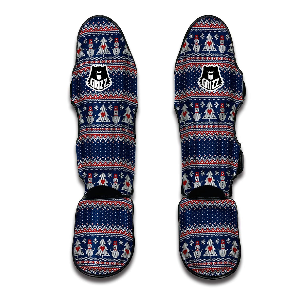 Fairisle Christmas Snowman Pattern Print Muay Thai Shin Guards-grizzshop