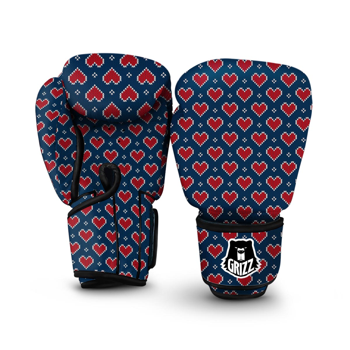 Fairisle Heart Christmas Pattern Print Boxing Gloves-grizzshop