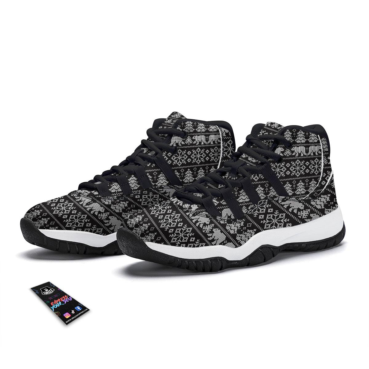 Fairisle Polar Bear Christmas Pattern Print Black Bball Shoes-grizzshop
