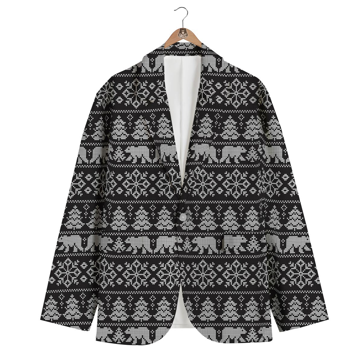 Fairisle Polar Bear Christmas Pattern Print Men's Blazer-grizzshop
