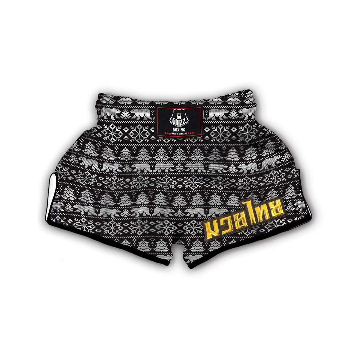 Fairisle Polar Bear Christmas Pattern Print Muay Thai Boxing Shorts-grizzshop