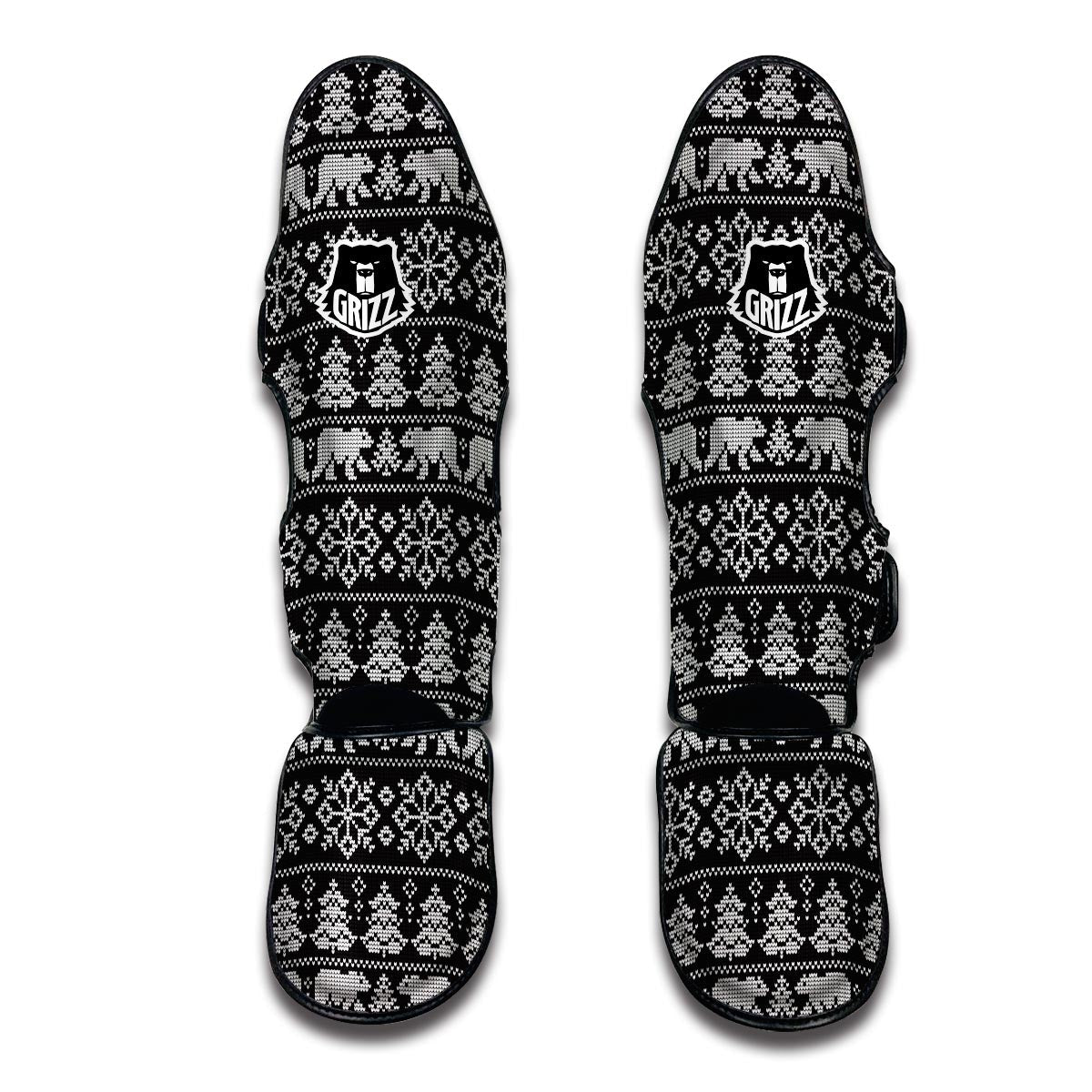 Fairisle Polar Bear Christmas Pattern Print Muay Thai Shin Guards-grizzshop