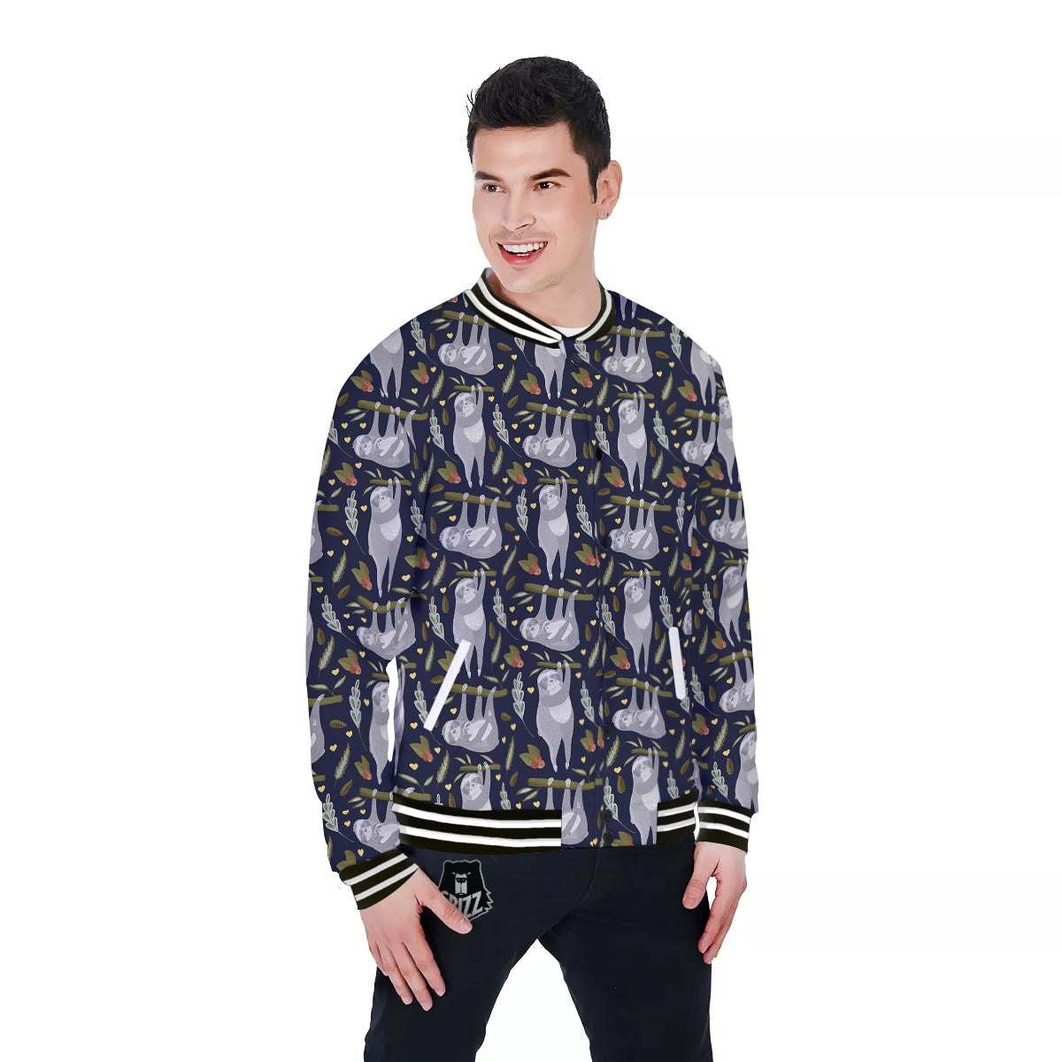 Family Sloth Print Pattern Baseball Jacket-grizzshop
