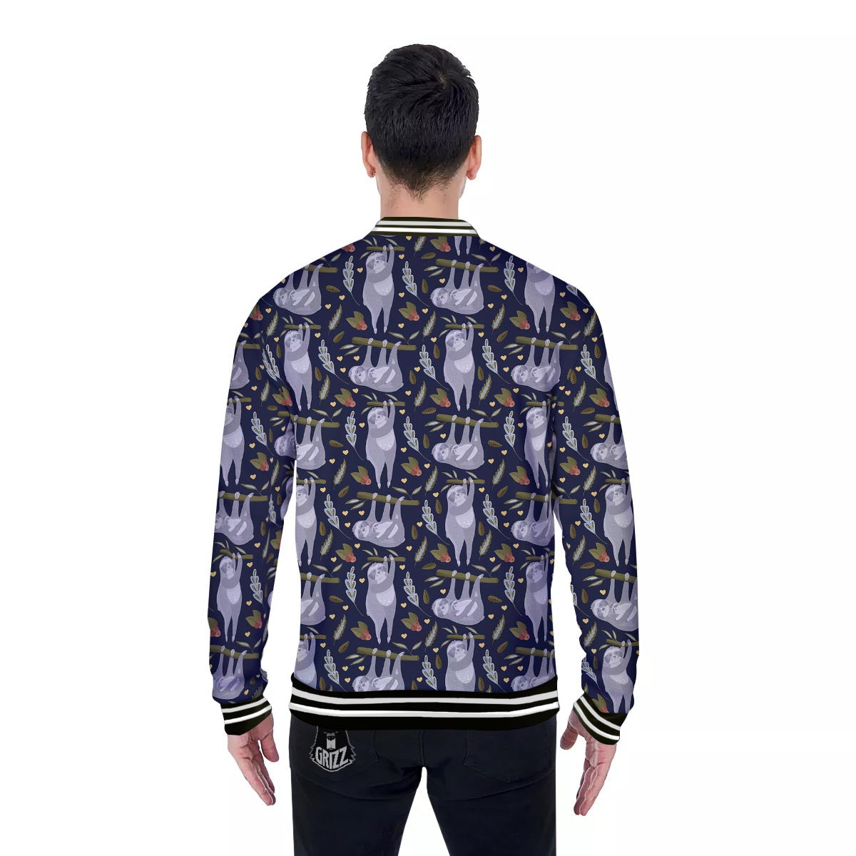 Family Sloth Print Pattern Baseball Jacket-grizzshop