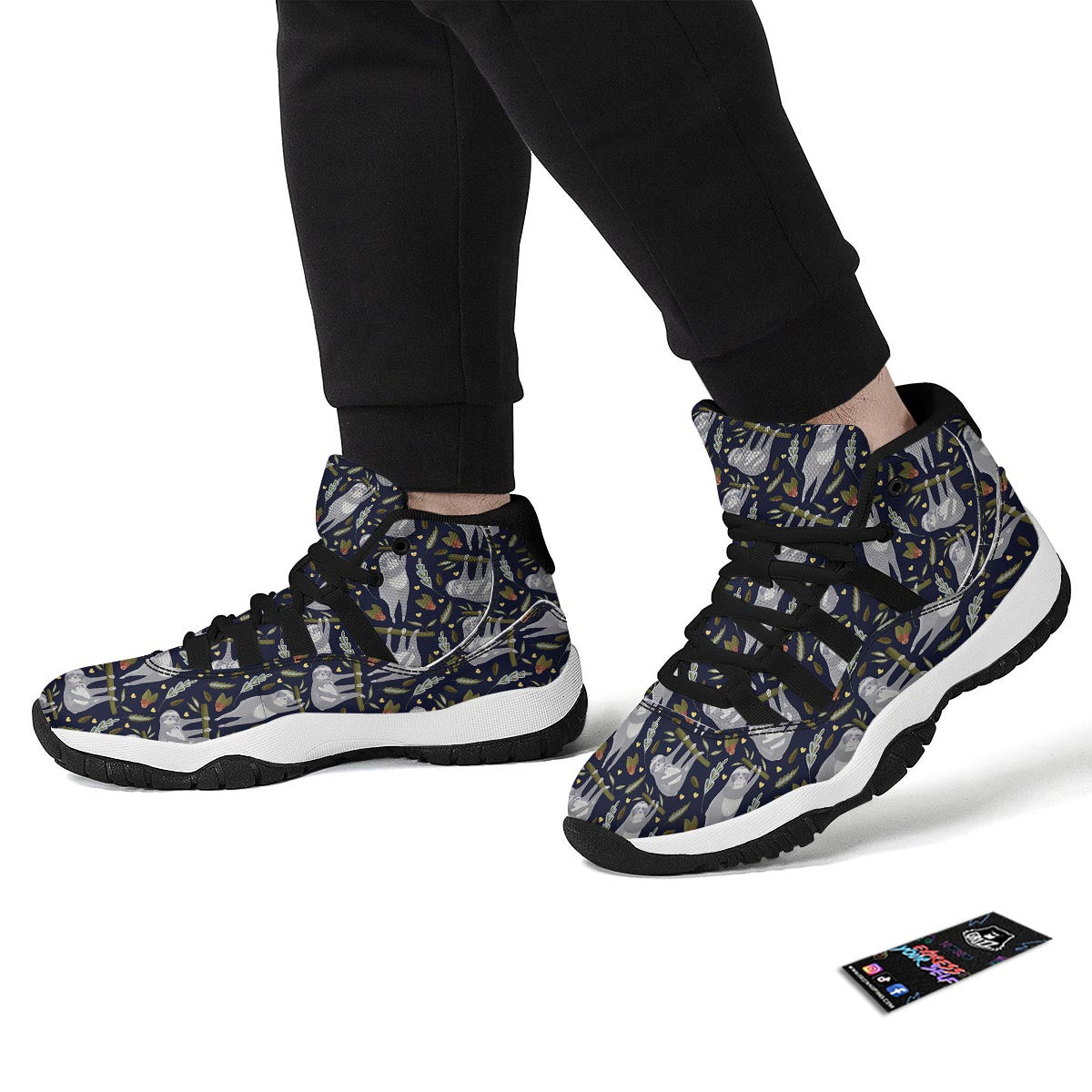 Family Sloth Print Pattern Black Bball Shoes-grizzshop