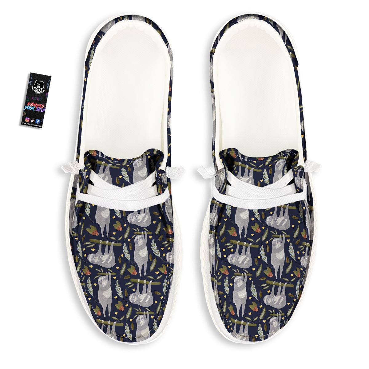 Family Sloth Print Pattern Black Loafers-grizzshop