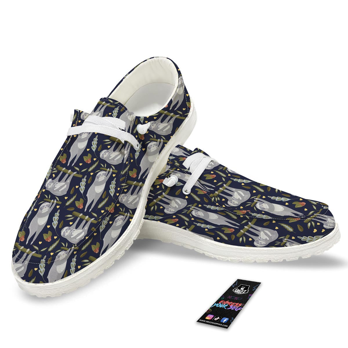 Family Sloth Print Pattern Black Loafers-grizzshop