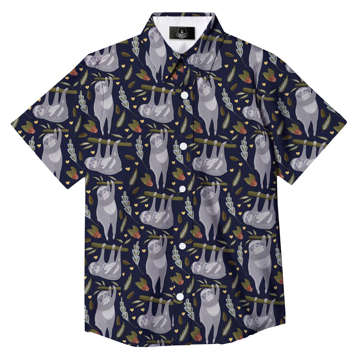 Family Sloth Print Pattern Button Up Shirt-grizzshop