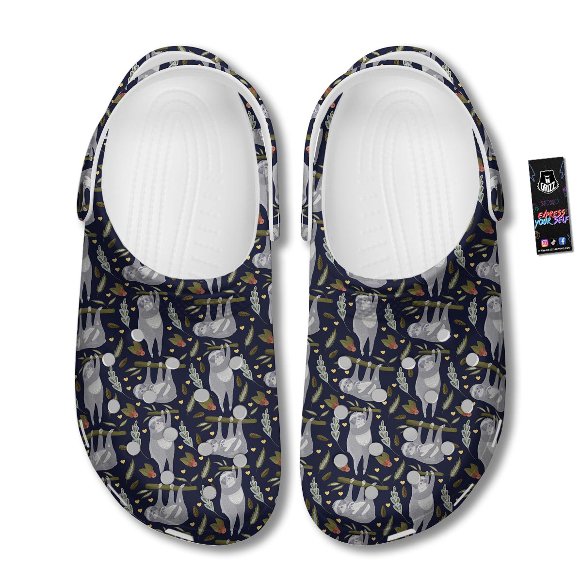 Family Sloth Print Pattern Clog-grizzshop