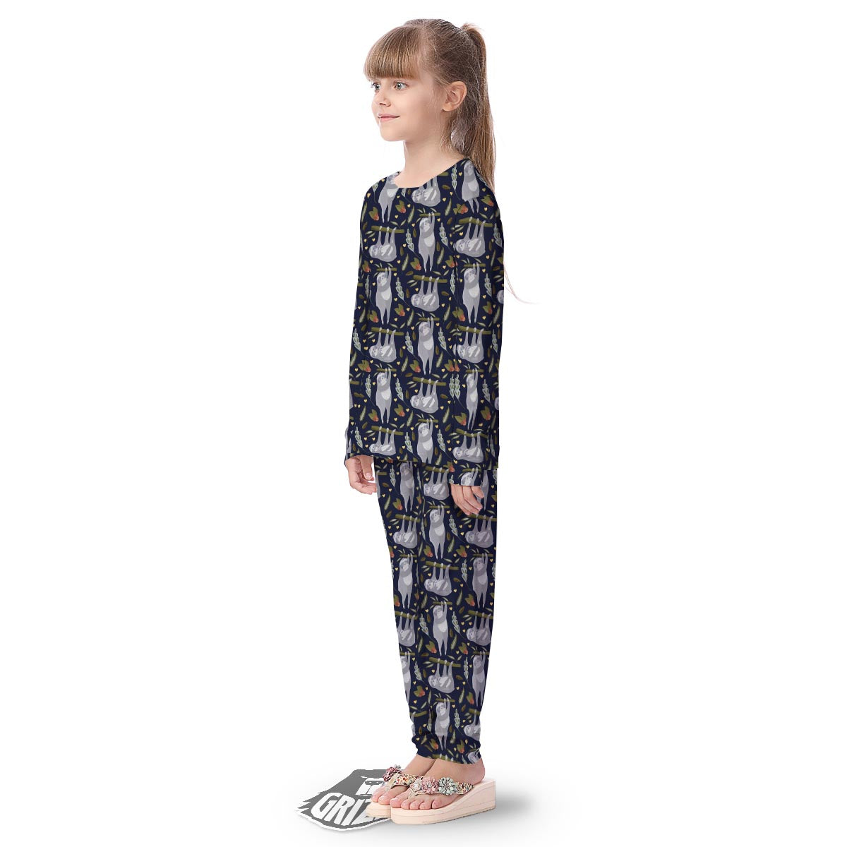 Family Sloth Print Pattern Kid's Pajamas-grizzshop