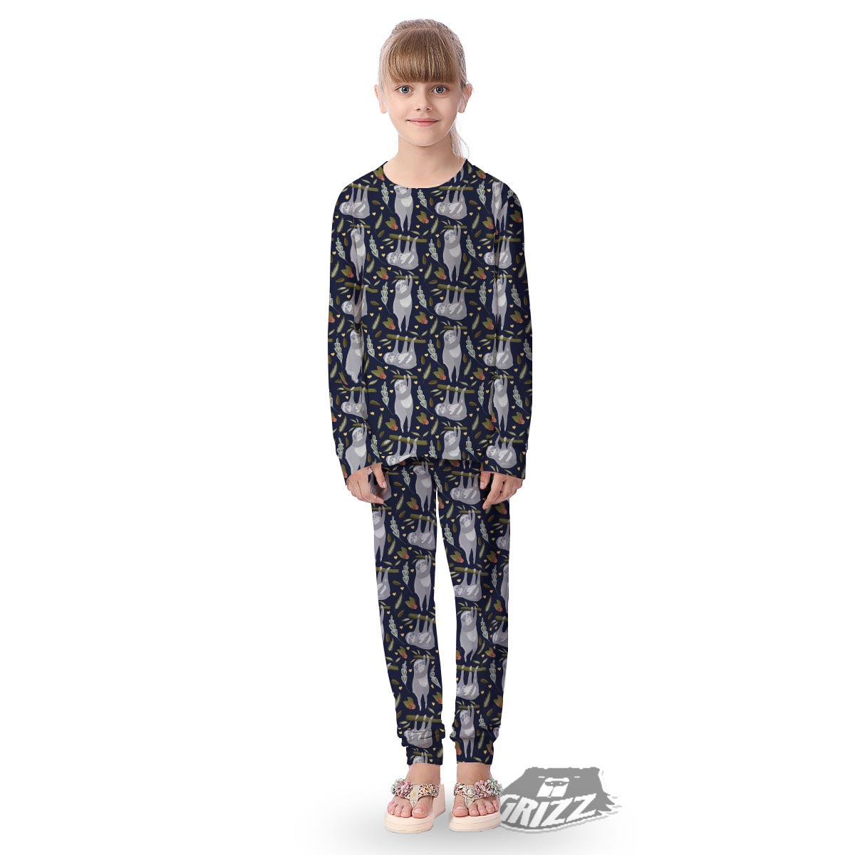 Family Sloth Print Pattern Kid's Pajamas-grizzshop