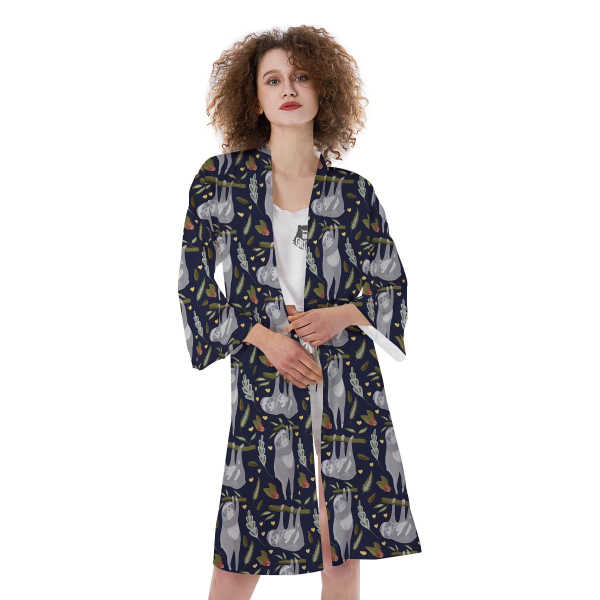 Family Sloth Print Pattern Kimono-grizzshop
