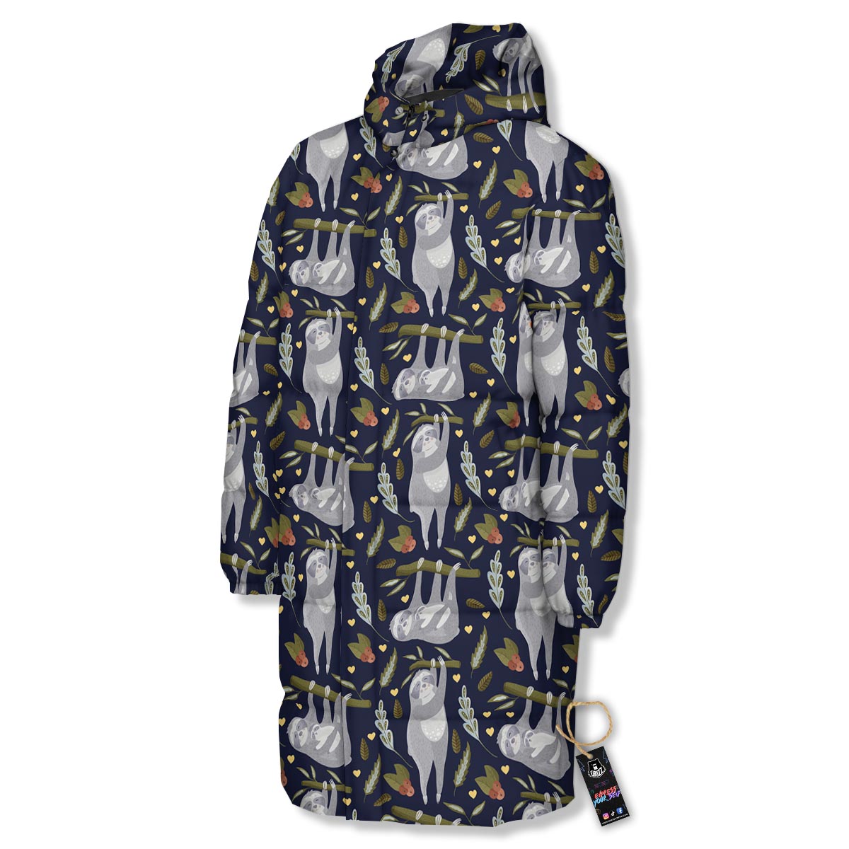 Family Sloth Print Pattern Long Down Jacket-grizzshop