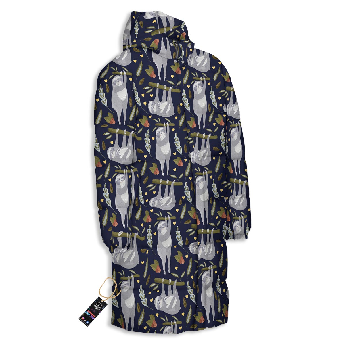Family Sloth Print Pattern Long Down Jacket-grizzshop