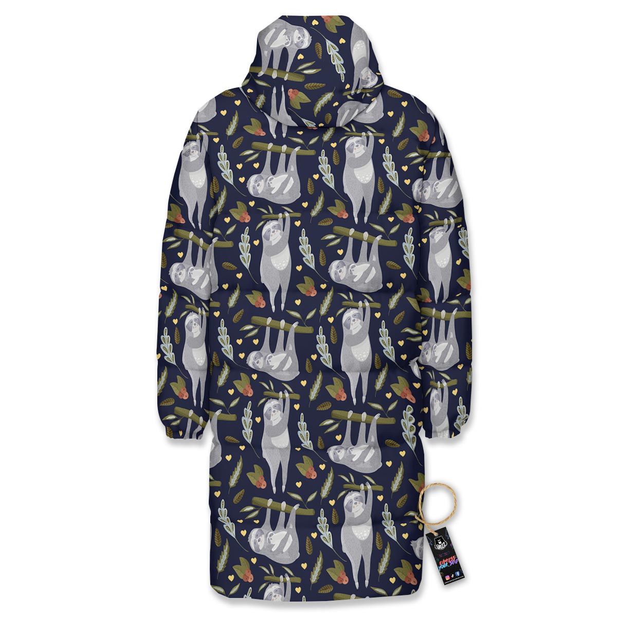 Family Sloth Print Pattern Long Down Jacket-grizzshop