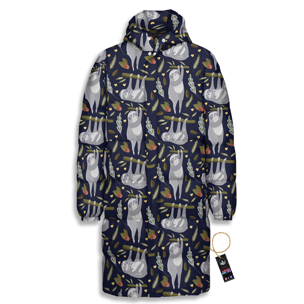 Family Sloth Print Pattern Long Down Jacket-grizzshop