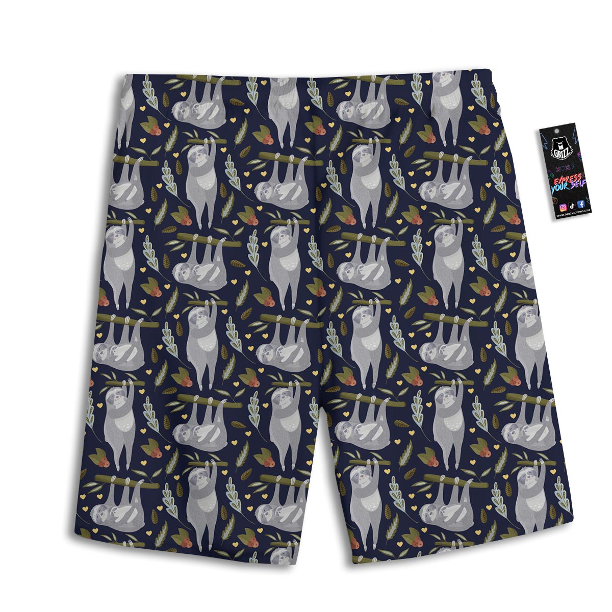 Family Sloth Print Pattern Men's Athletic Shorts