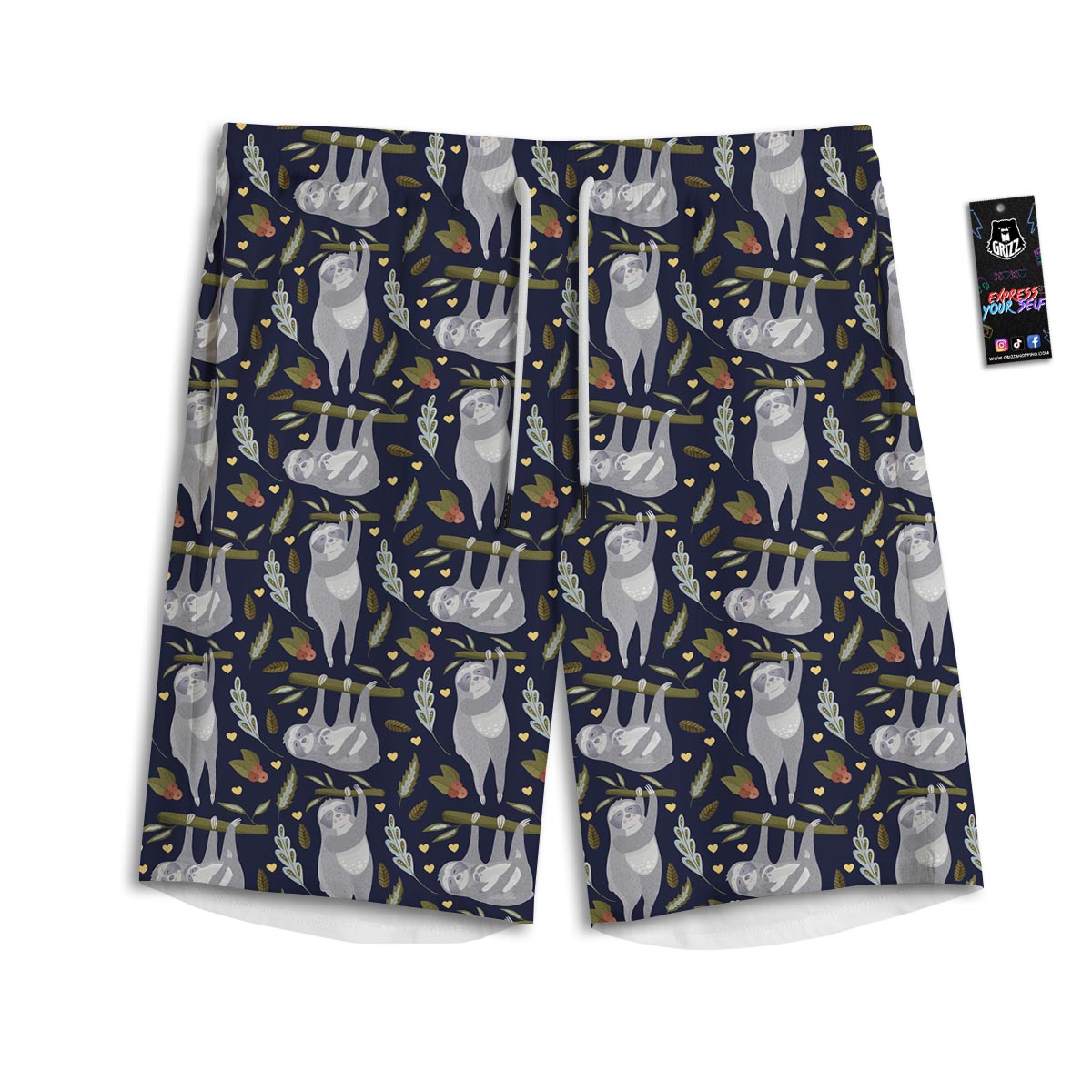 Family Sloth Print Pattern Men's Athletic Shorts