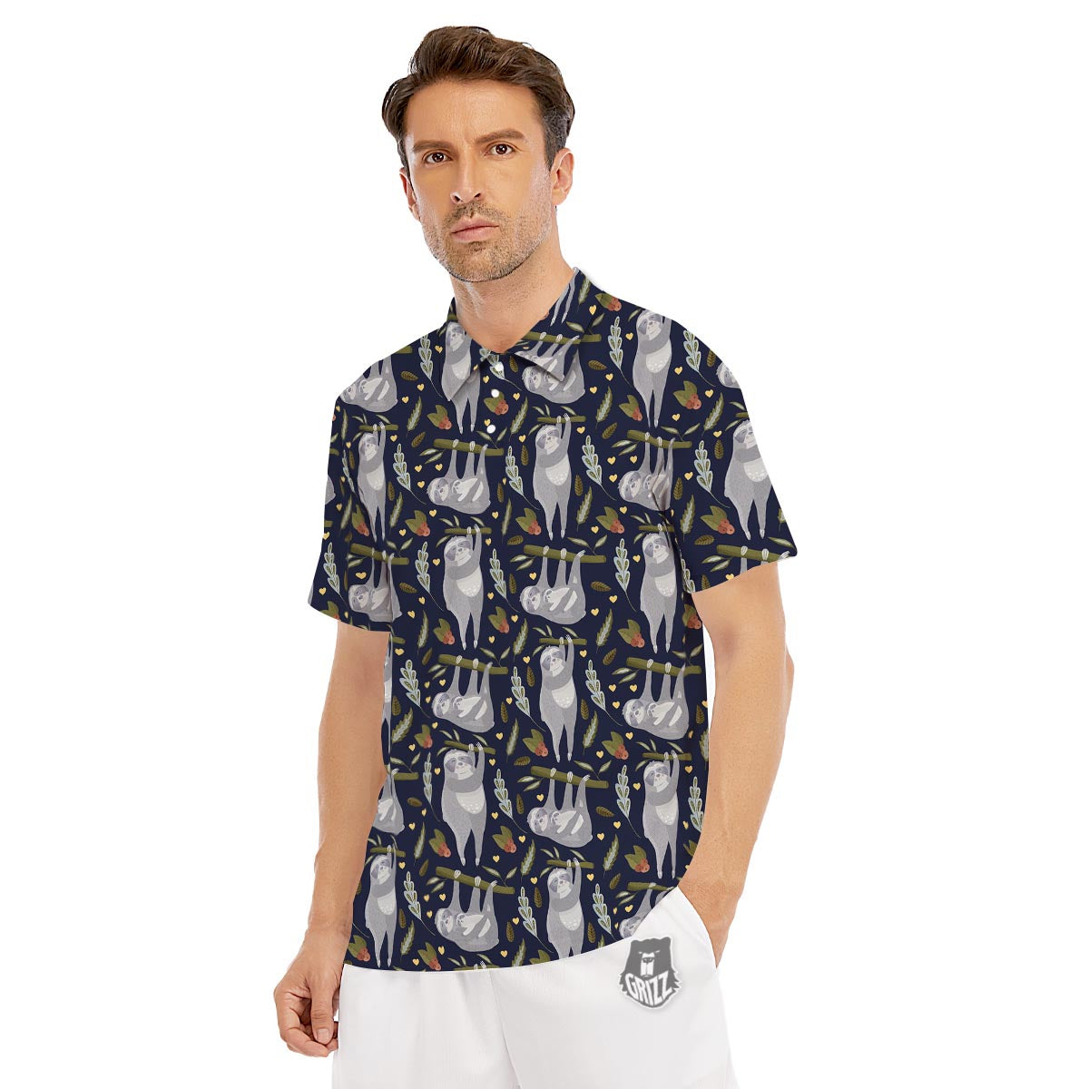 Family Sloth Print Pattern Men's Golf Shirts-grizzshop