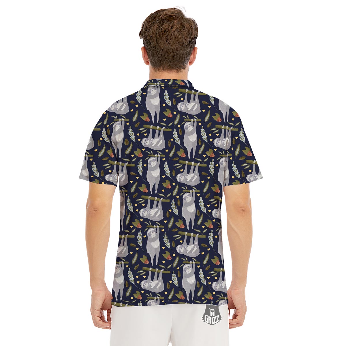 Family Sloth Print Pattern Men's Golf Shirts-grizzshop