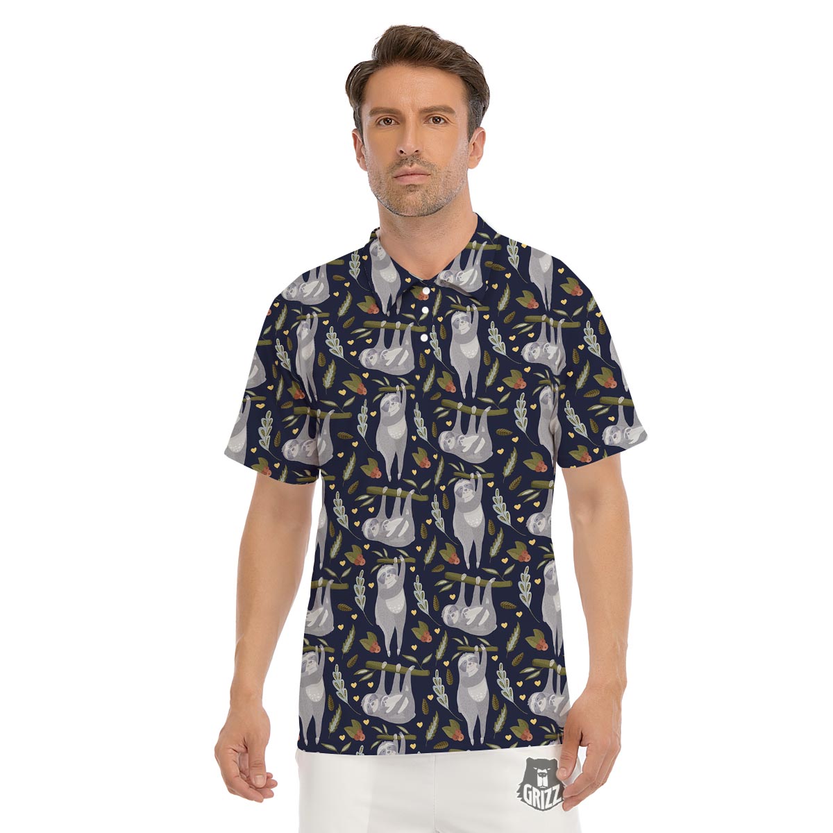 Family Sloth Print Pattern Men's Golf Shirts-grizzshop