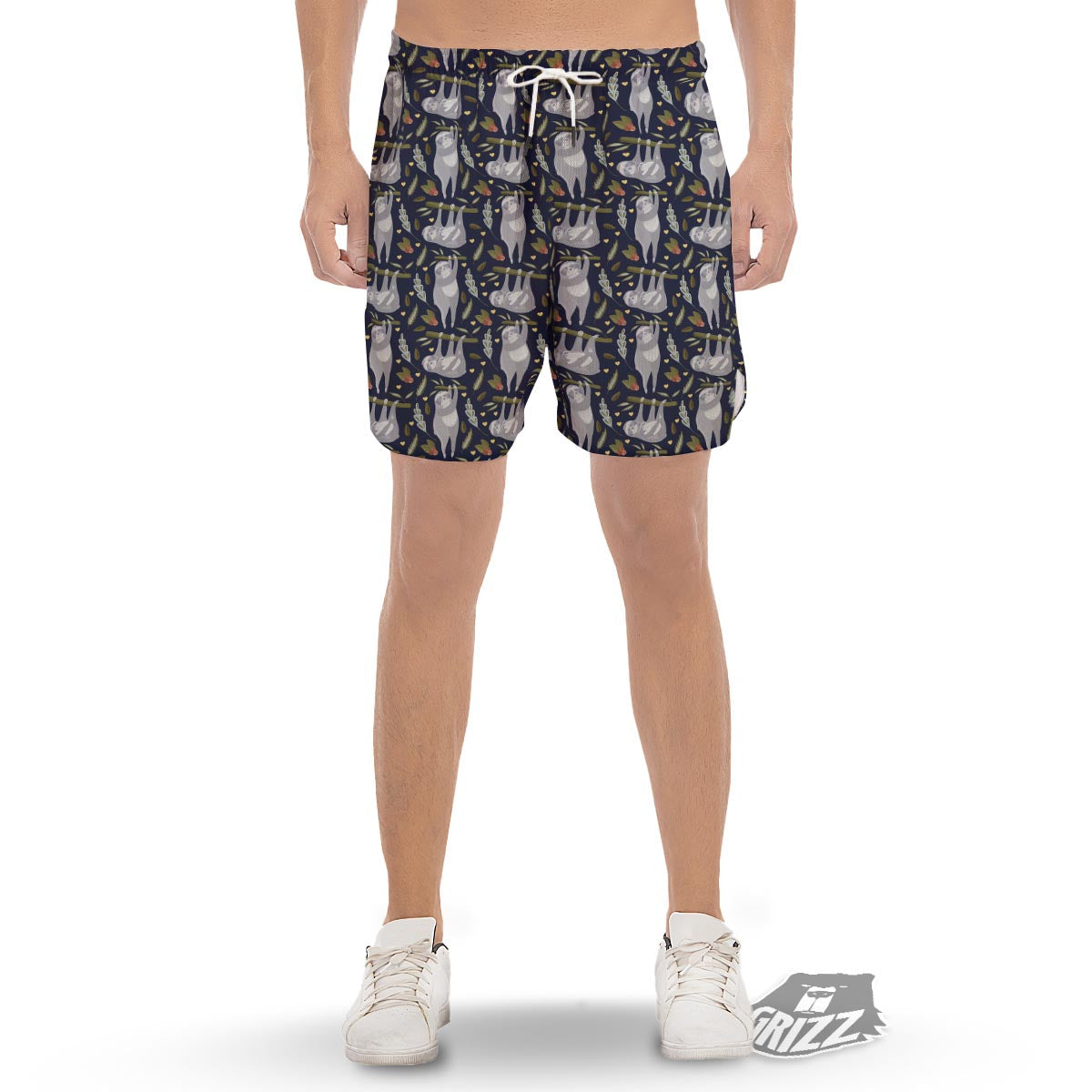 Family Sloth Print Pattern Men's Gym Shorts-grizzshop