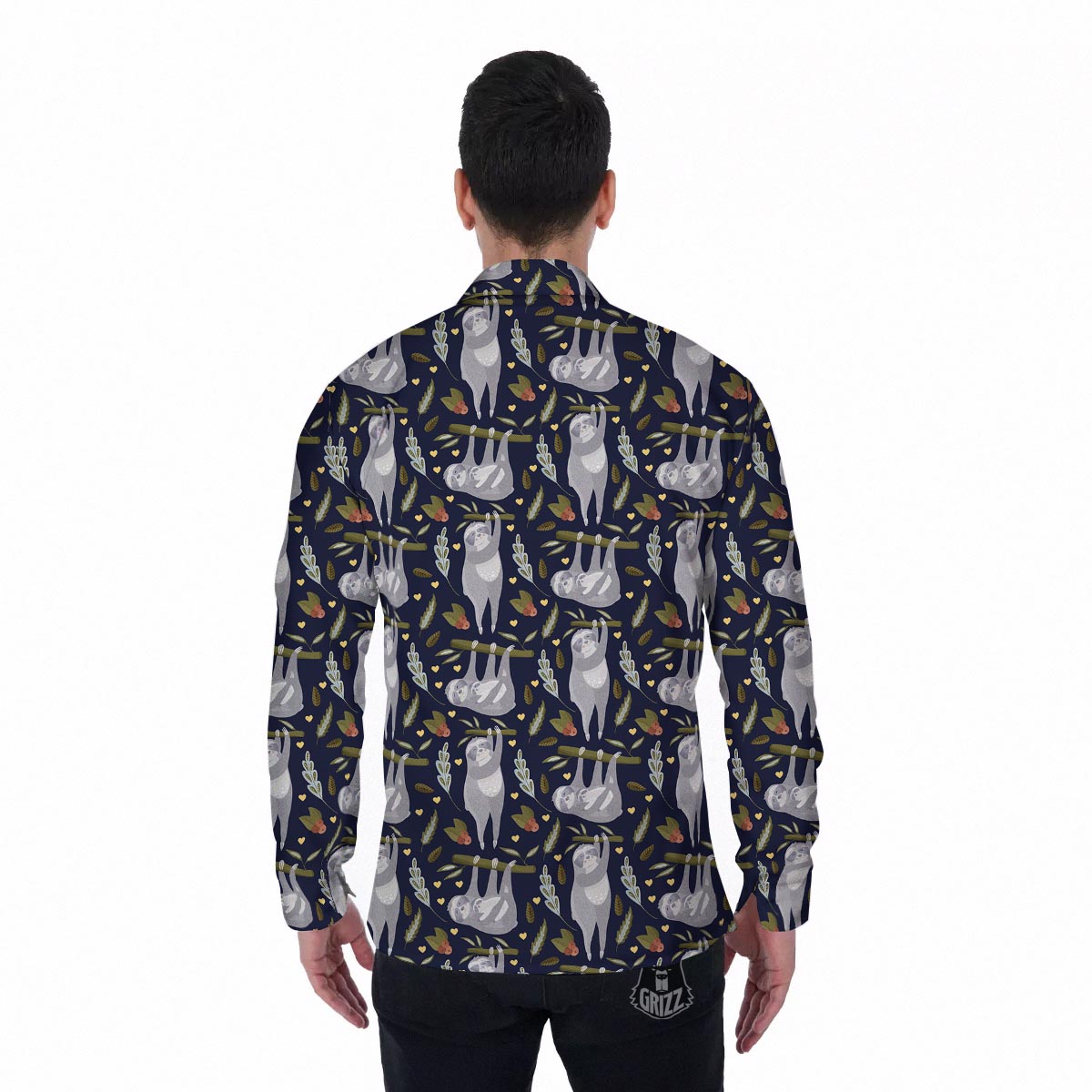 Family Sloth Print Pattern Men's Long Sleeve Shirts-grizzshop