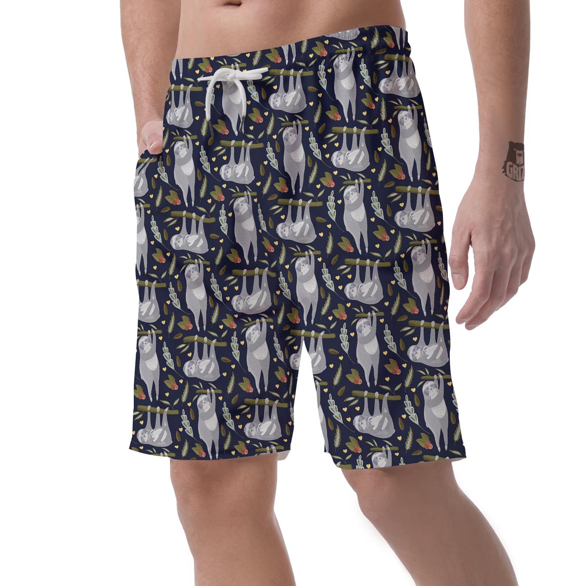 Family Sloth Print Pattern Men's Shorts-grizzshop