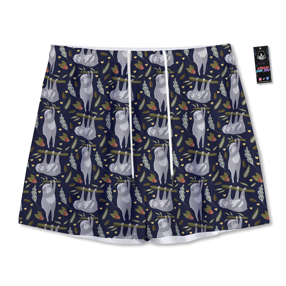 Family Sloth Print Pattern Mesh Shorts