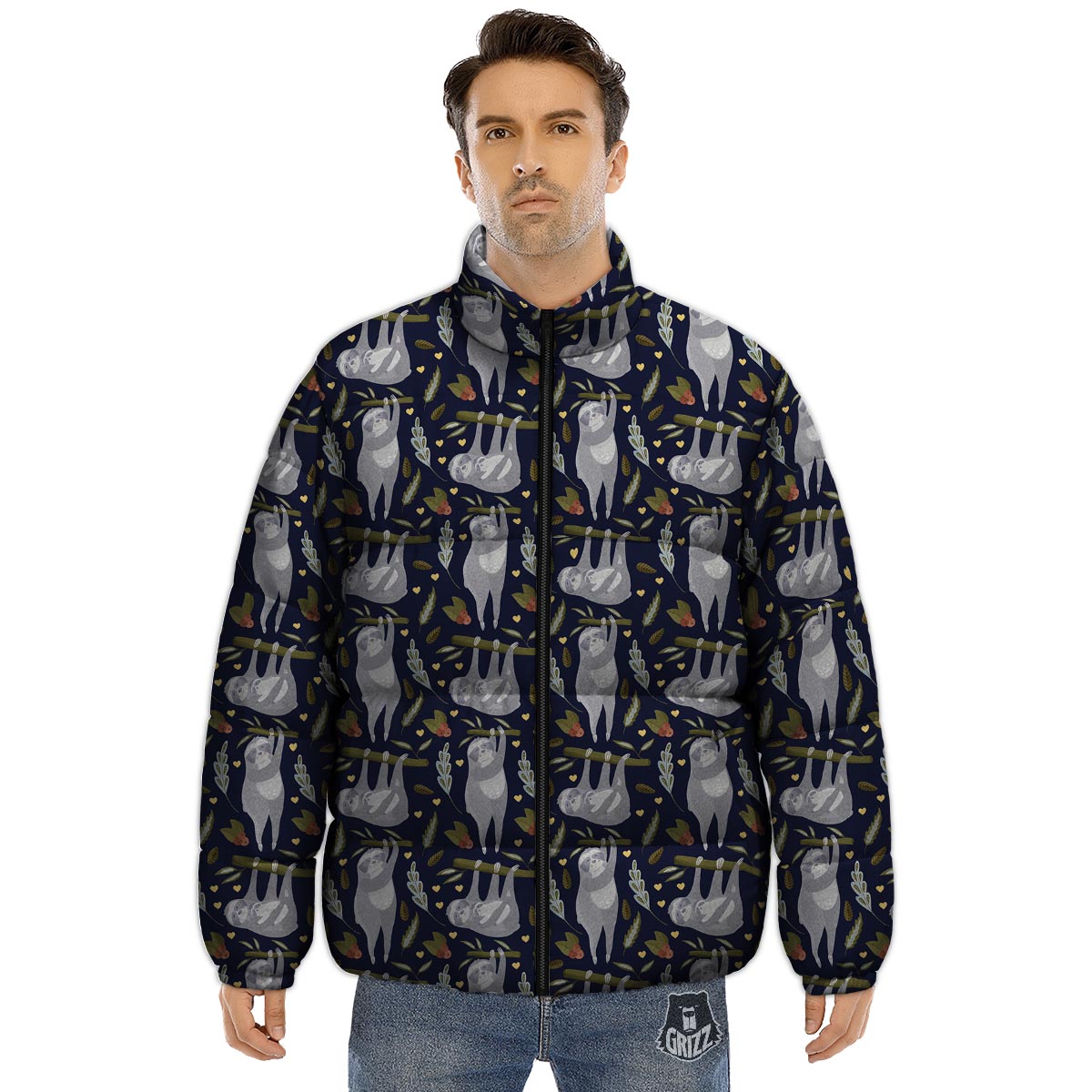 Family Sloth Print Pattern Puffer Jacket-grizzshop