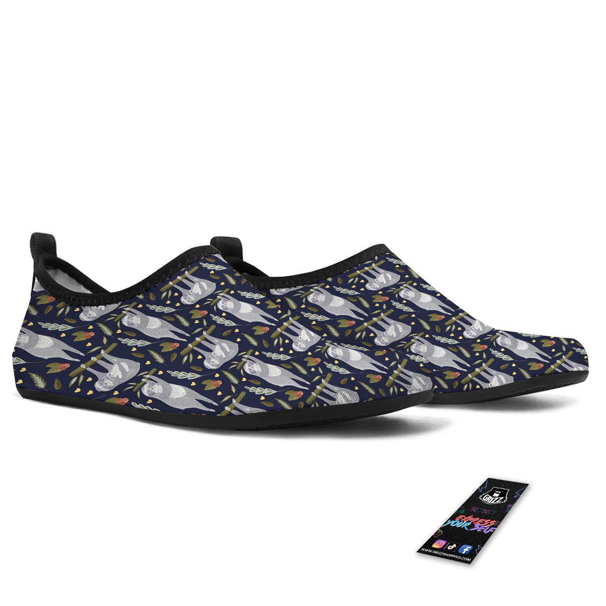 Family Sloth Print Pattern Water Shoes-grizzshop