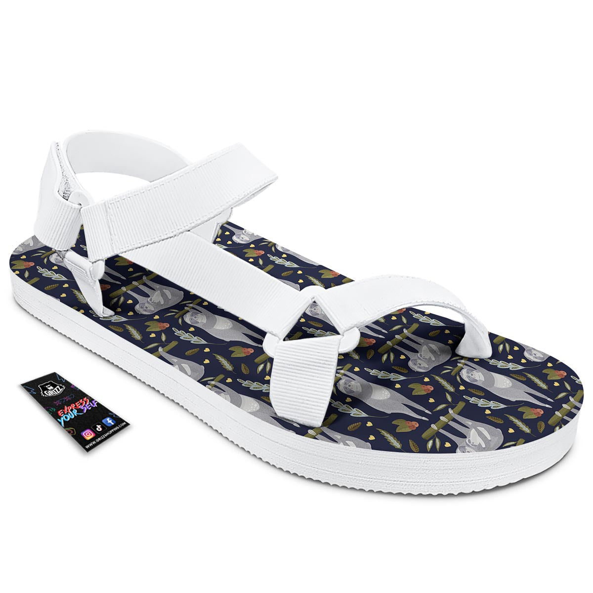 Family Sloth Print Pattern White Open Toe Sandals-grizzshop