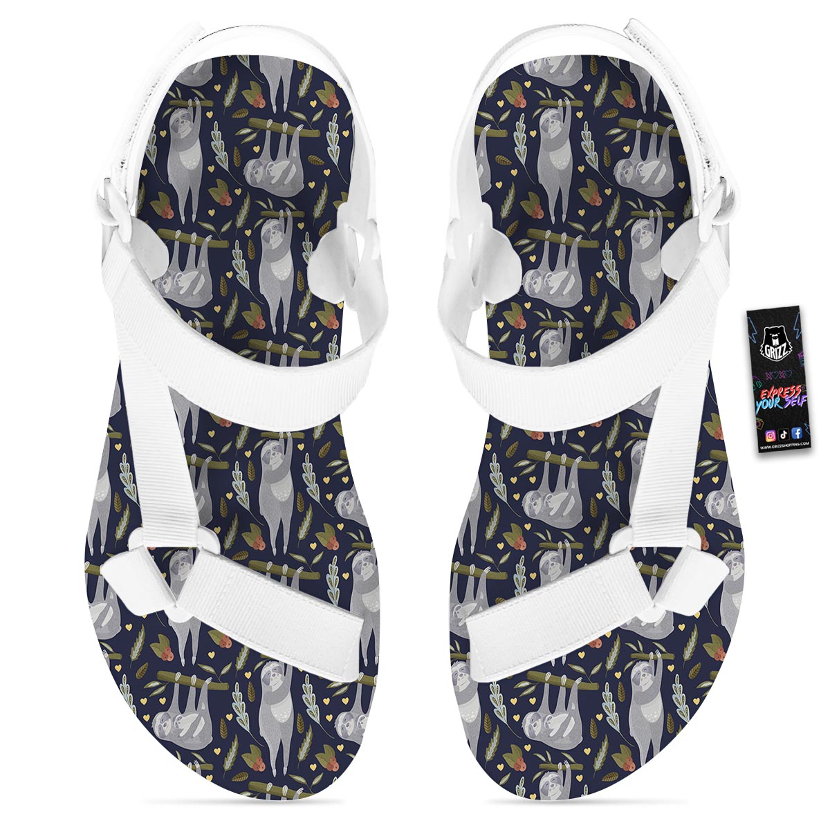 Family Sloth Print Pattern White Open Toe Sandals-grizzshop