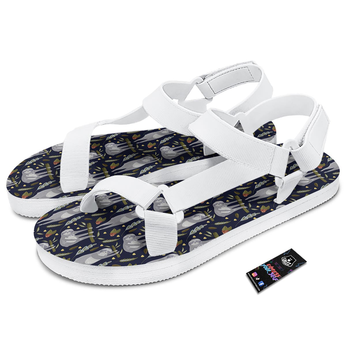 Family Sloth Print Pattern White Open Toe Sandals-grizzshop