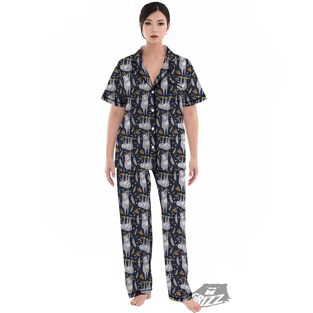 Family Sloth Print Pattern Women's Pajamas Set-grizzshop