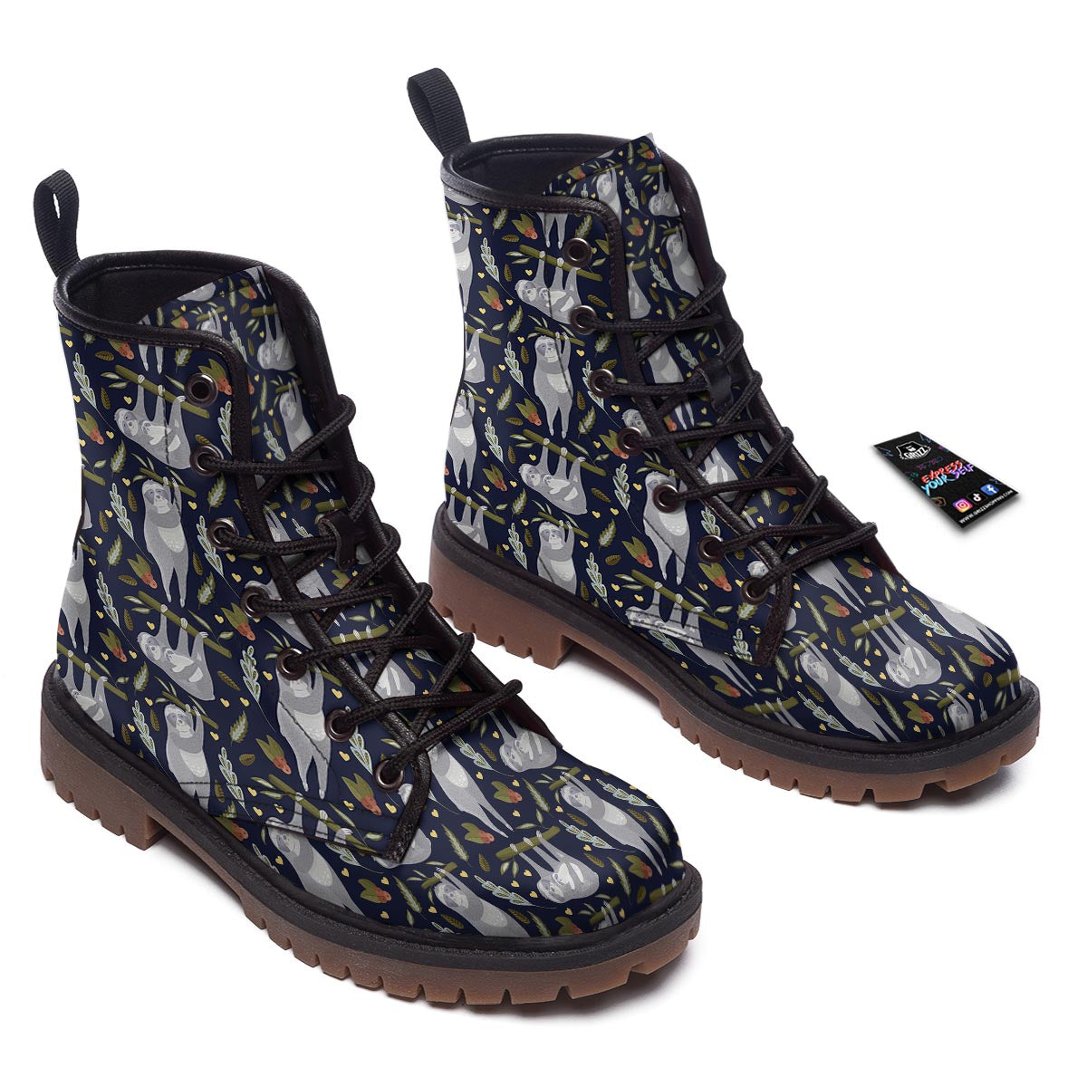 Family Sloth Print Pattern Work Boots-grizzshop