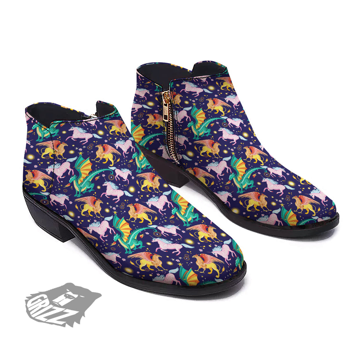 Fantastic Beasts Print Pattern Ankle Boots-grizzshop