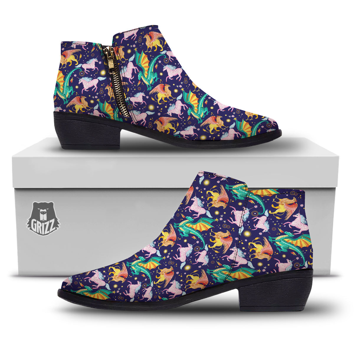 Fantastic Beasts Print Pattern Ankle Boots-grizzshop