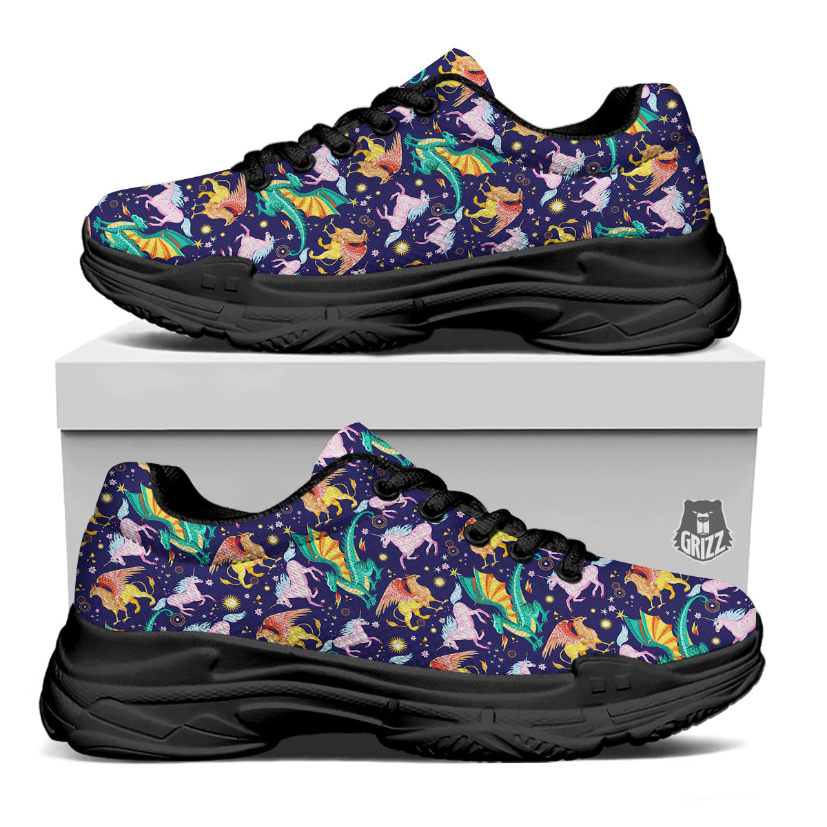 Fantastic Beasts Print Pattern Black Chunky Shoes-grizzshop