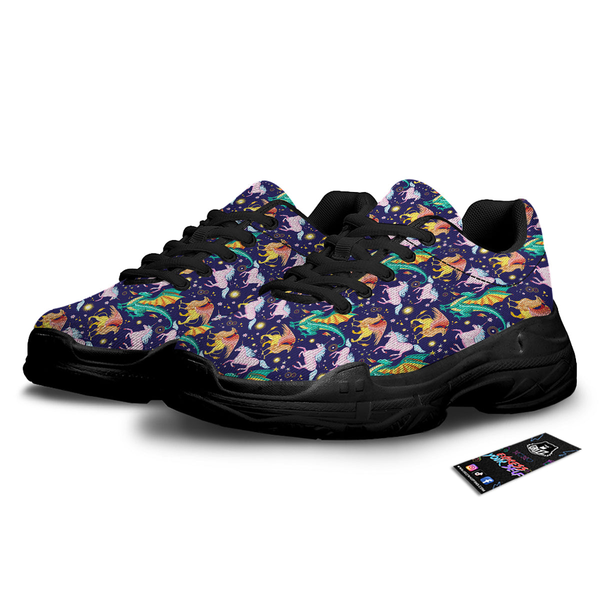 Fantastic Beasts Print Pattern Black Chunky Shoes-grizzshop