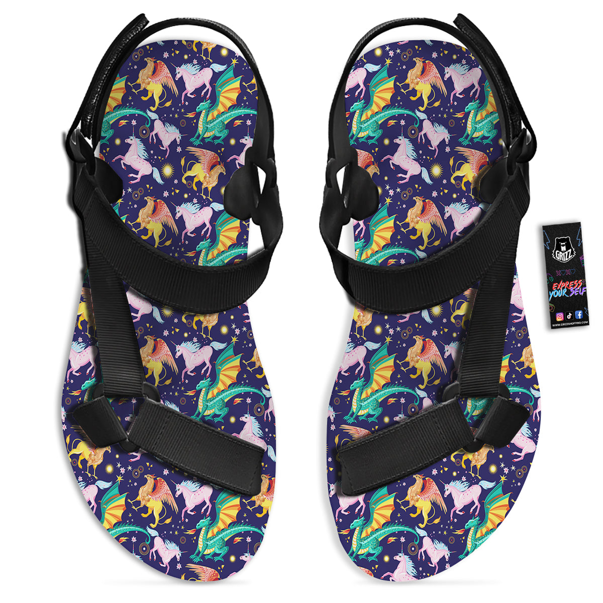 Fantastic Beasts Print Pattern Black Open Toe Sandals-grizzshop