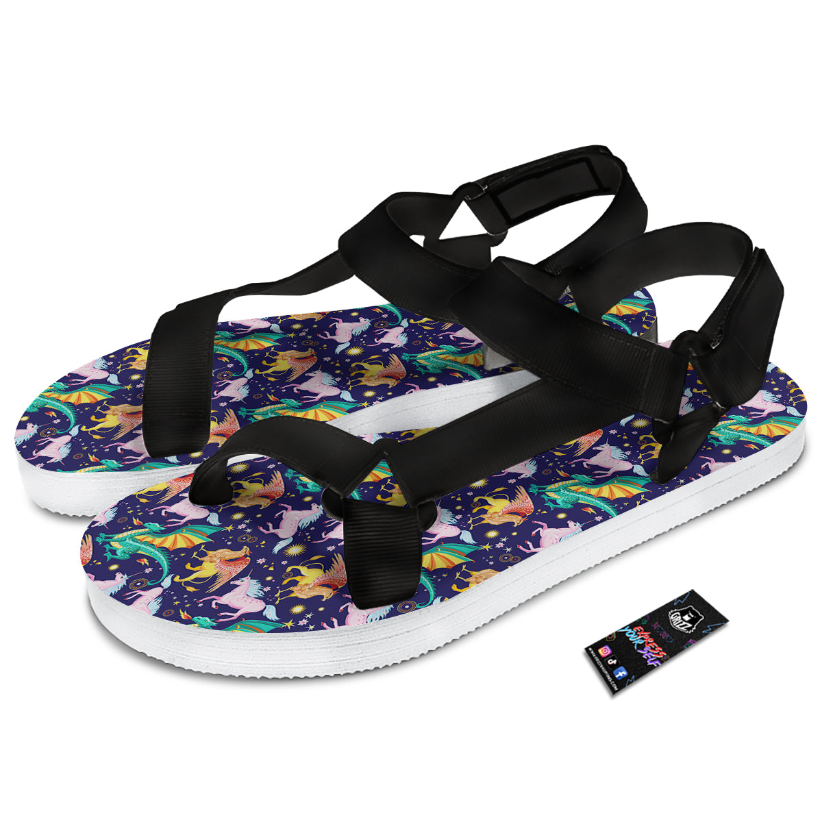 Fantastic Beasts Print Pattern Black Open Toe Sandals-grizzshop