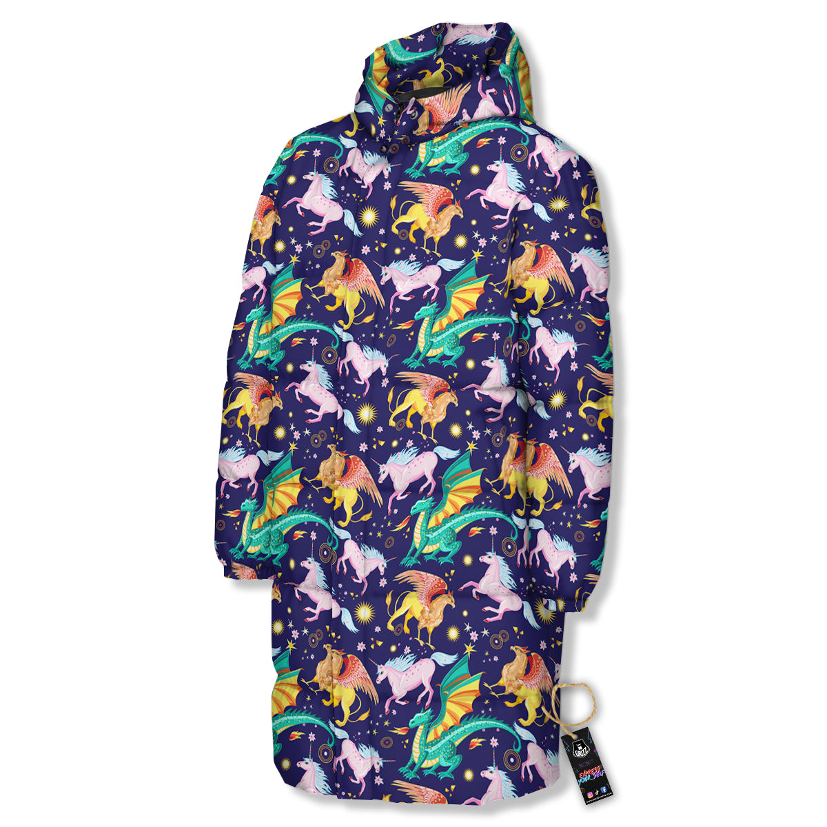 Fantastic Beasts Print Pattern Long Down Jacket-grizzshop