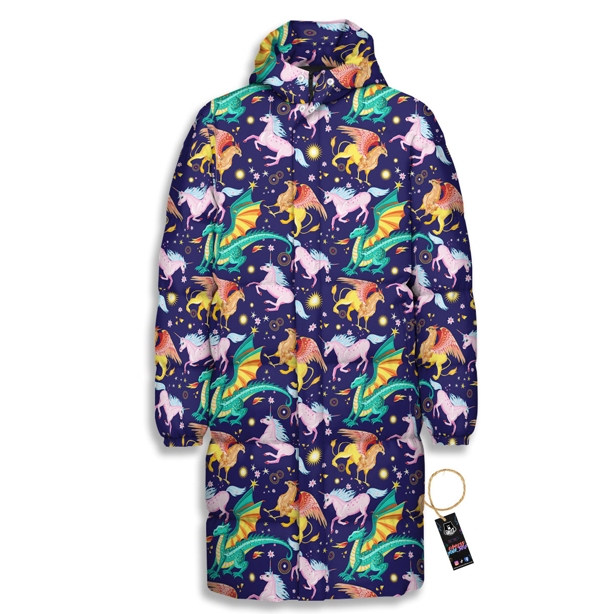 Fantastic Beasts Print Pattern Long Down Jacket-grizzshop