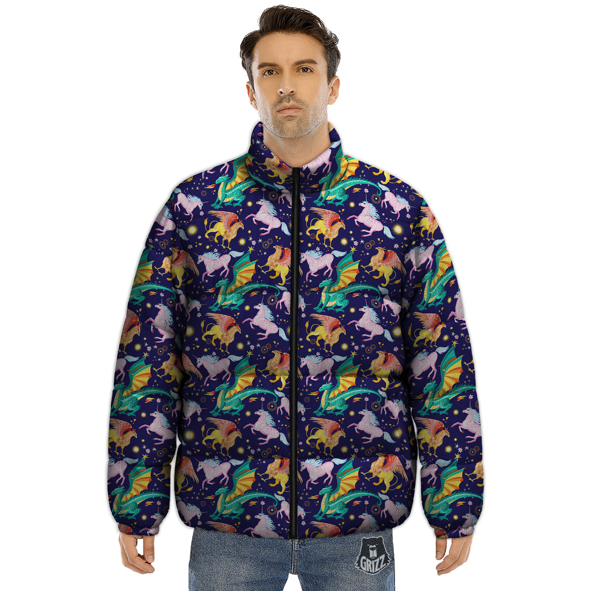 Fantastic Beasts Print Pattern Puffer Jacket-grizzshop