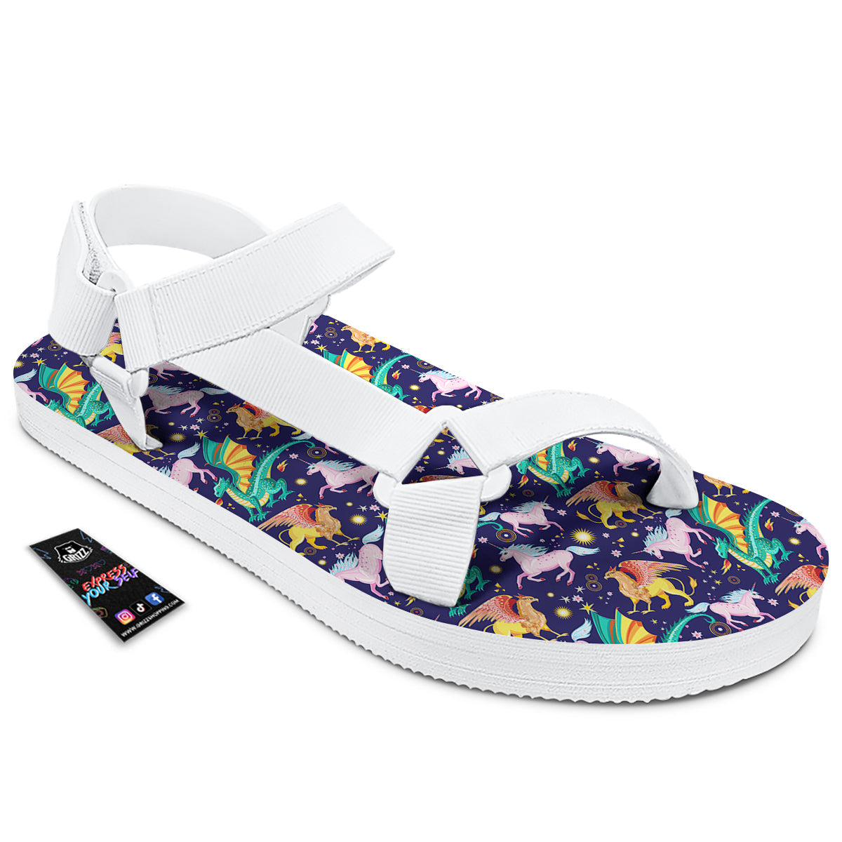 Fantastic Beasts Print Pattern White Open Toe Sandals-grizzshop