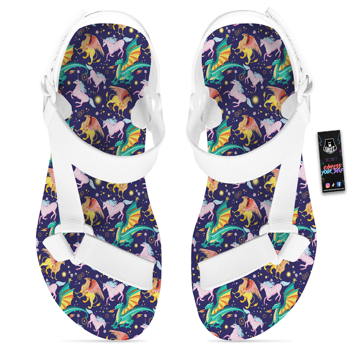 Fantastic Beasts Print Pattern White Open Toe Sandals-grizzshop