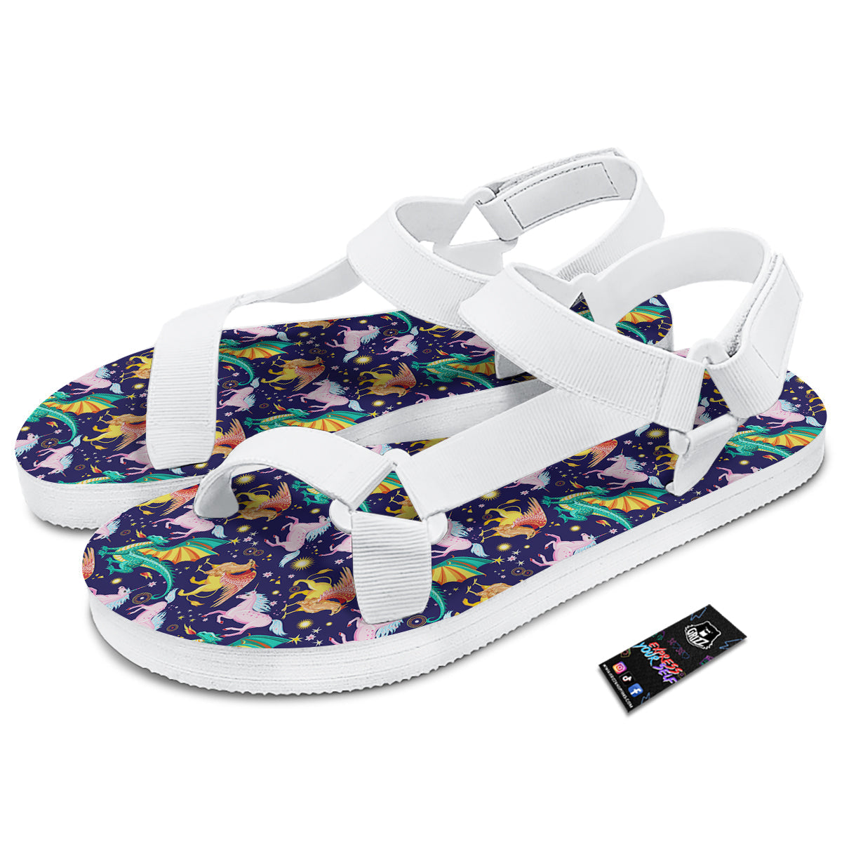 Fantastic Beasts Print Pattern White Open Toe Sandals-grizzshop