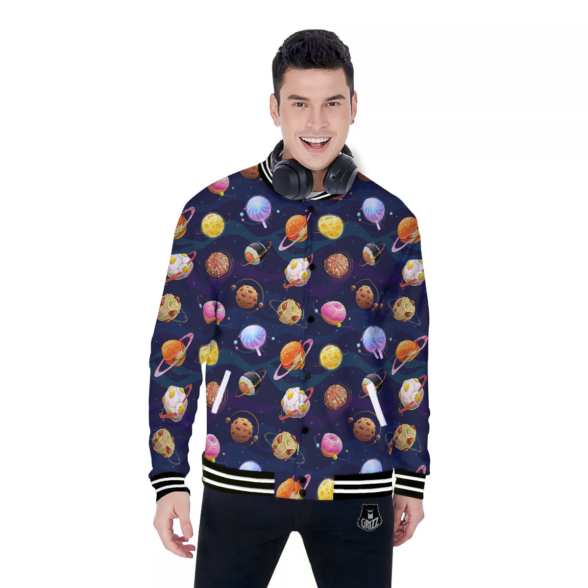 Fantasy Food Planets Print Pattern Baseball Jacket-grizzshop