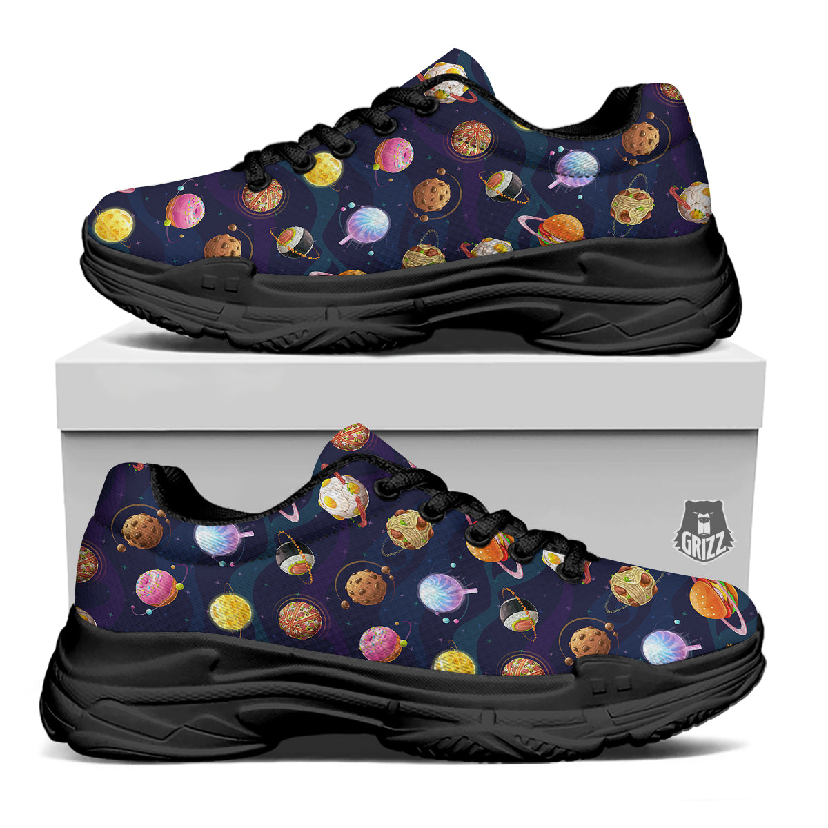 Fantasy Food Planets Print Pattern Black Chunky Shoes-grizzshop